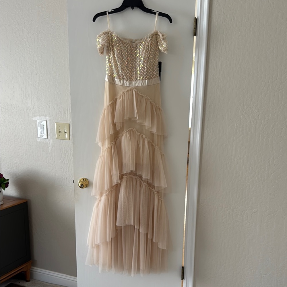 Sequin Off-Shoulder Layered Dress